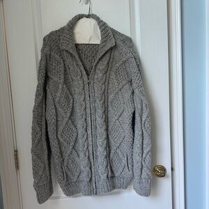Gray Cable Knit Zip-Up Sweater